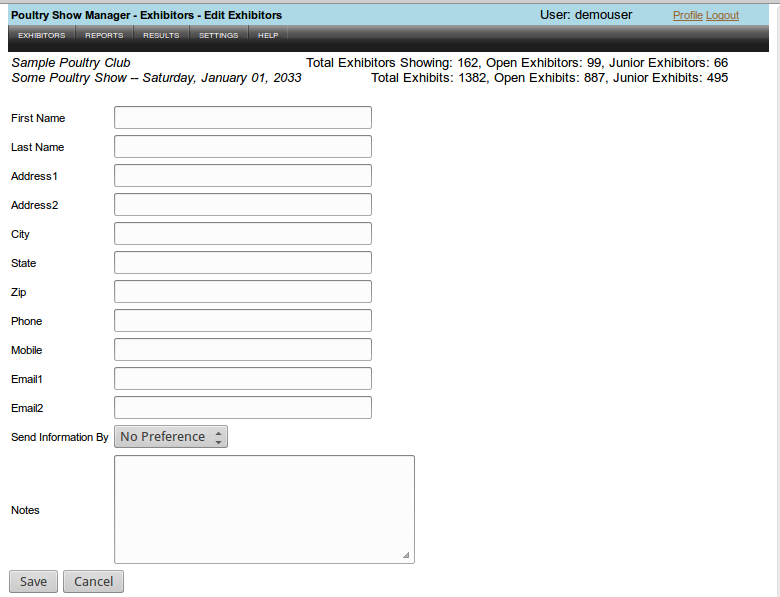 poultry show exhibitors main screen